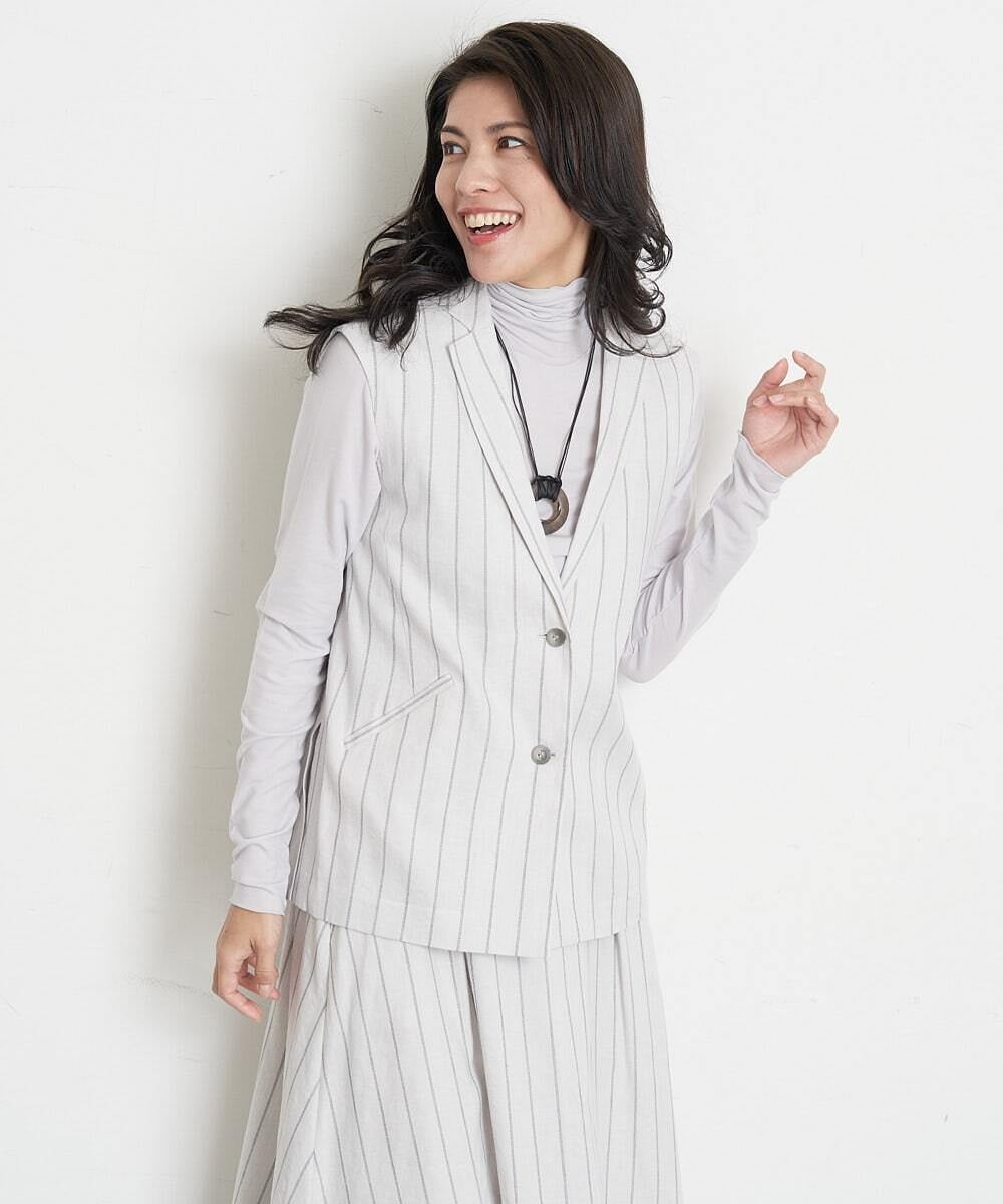 PHBET25390 GEORGES RECH(小さいサイズ)(メゾン ドゥ サンク) [セットアップ対応]リネンへリンボンストライプジレ オフホワイト