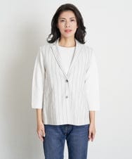 PHBET25390 GEORGES RECH(小さいサイズ)(メゾン ドゥ サンク) [セットアップ対応]リネンへリンボンストライプジレ オフホワイト