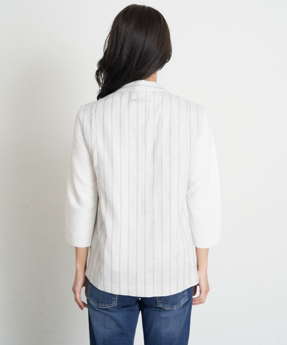 PHBET25390 GEORGES RECH(小さいサイズ)(メゾン ドゥ サンク) [セットアップ対応]リネンへリンボンストライプジレ オフホワイト