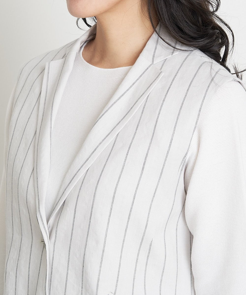 PHBET25390 GEORGES RECH(小さいサイズ)(メゾン ドゥ サンク) [セットアップ対応]リネンへリンボンストライプジレ オフホワイト