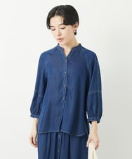 PHBGA02290 GEORGES RECH(小さいサイズ)(メゾン ドゥ サンク) ライトデニムランタンスリーブブラウス ネイビー