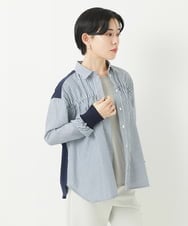 PHBGA09330 GEORGES RECH(小さいサイズ)(メゾン ドゥ サンク) ストライプシャーリングブラウス ネイビー
