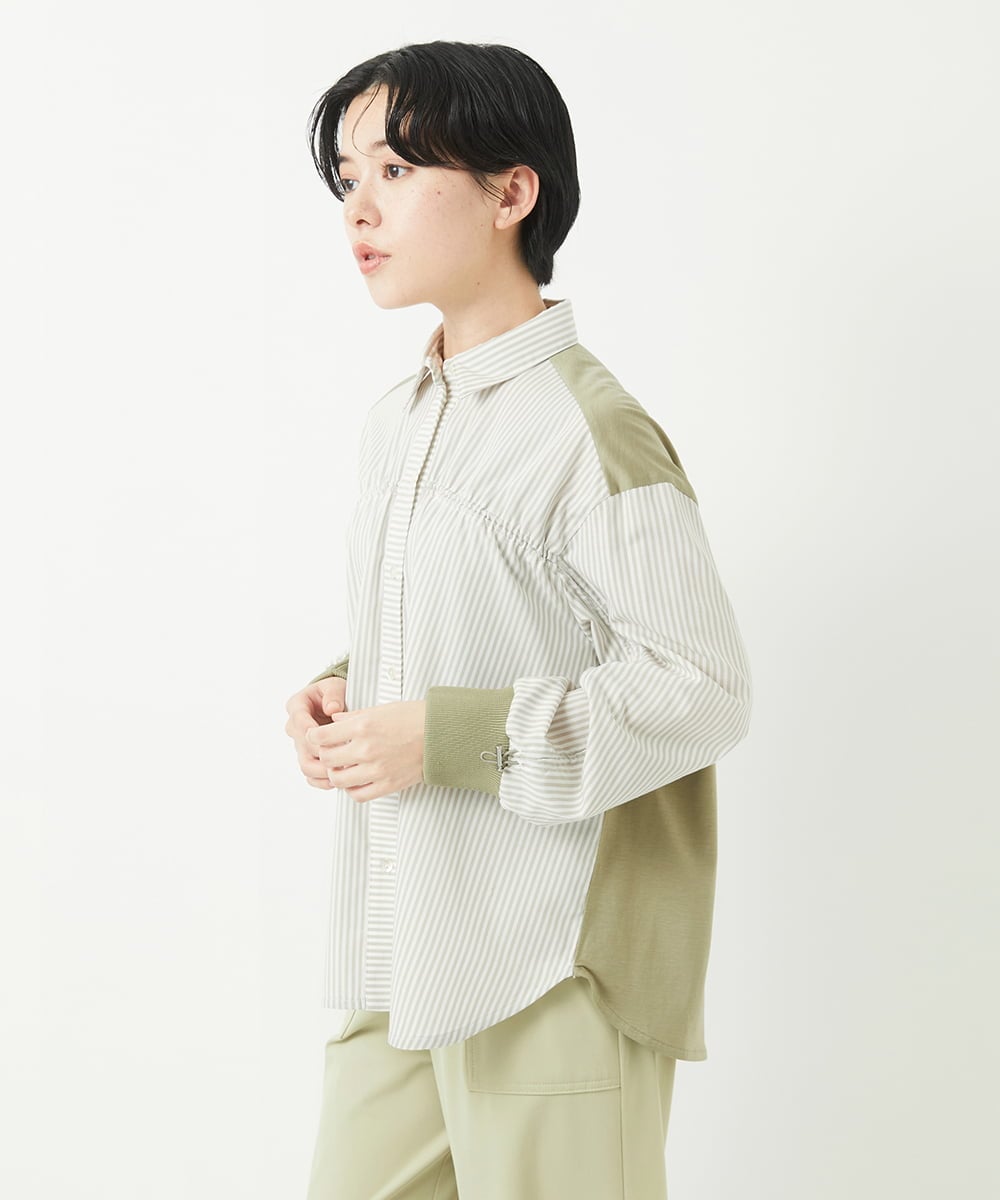 PHBGA09330 GEORGES RECH(小さいサイズ)(メゾン ドゥ サンク) ストライプシャーリングブラウス ネイビー
