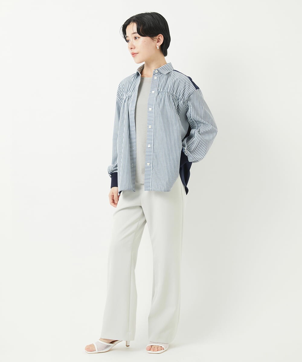 PHBGA09330 GEORGES RECH(小さいサイズ)(メゾン ドゥ サンク) ストライプシャーリングブラウス ネイビー
