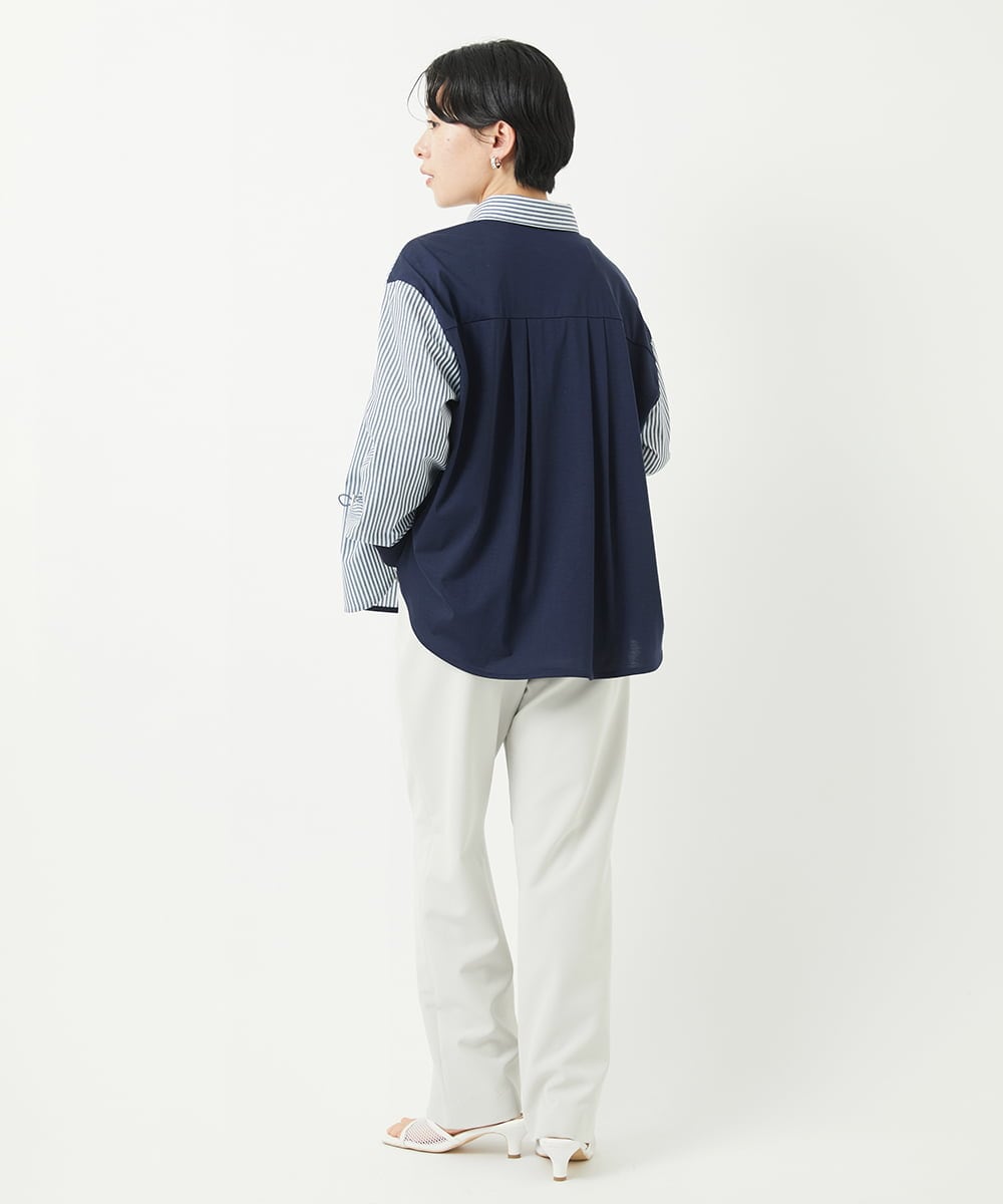 PHBGA09330 GEORGES RECH(小さいサイズ)(メゾン ドゥ サンク) ストライプシャーリングブラウス ネイビー