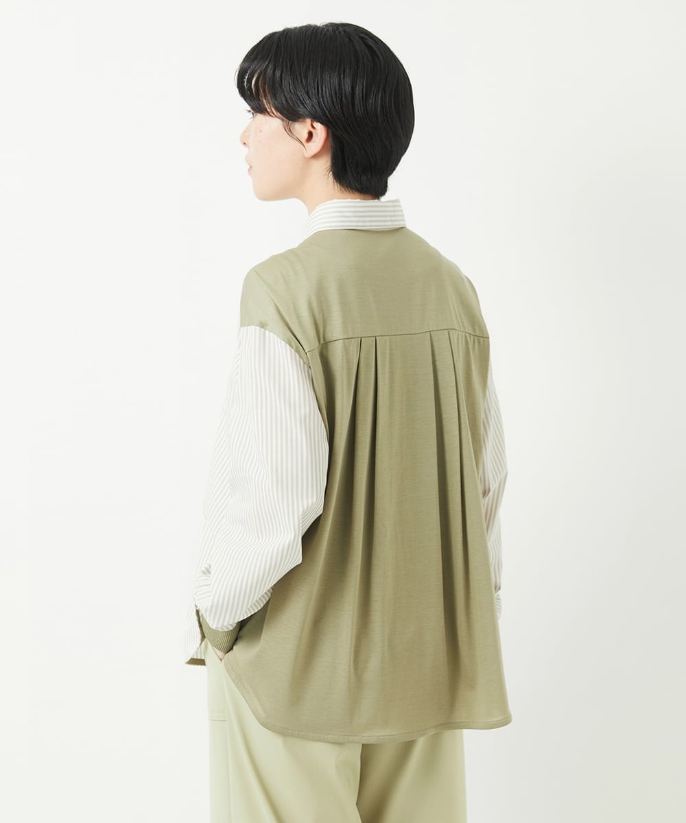 PHBGA09330 GEORGES RECH(小さいサイズ)(メゾン ドゥ サンク) ストライプシャーリングブラウス ネイビー