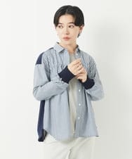 PHBGA09330 GEORGES RECH(小さいサイズ)(メゾン ドゥ サンク) ストライプシャーリングブラウス ネイビー