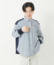 PHBGA09330 GEORGES RECH(小さいサイズ)(メゾン ドゥ サンク) ストライプシャーリングブラウス ネイビー