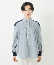 PHBGA09330 GEORGES RECH(小さいサイズ)(メゾン ドゥ サンク) ストライプシャーリングブラウス ネイビー