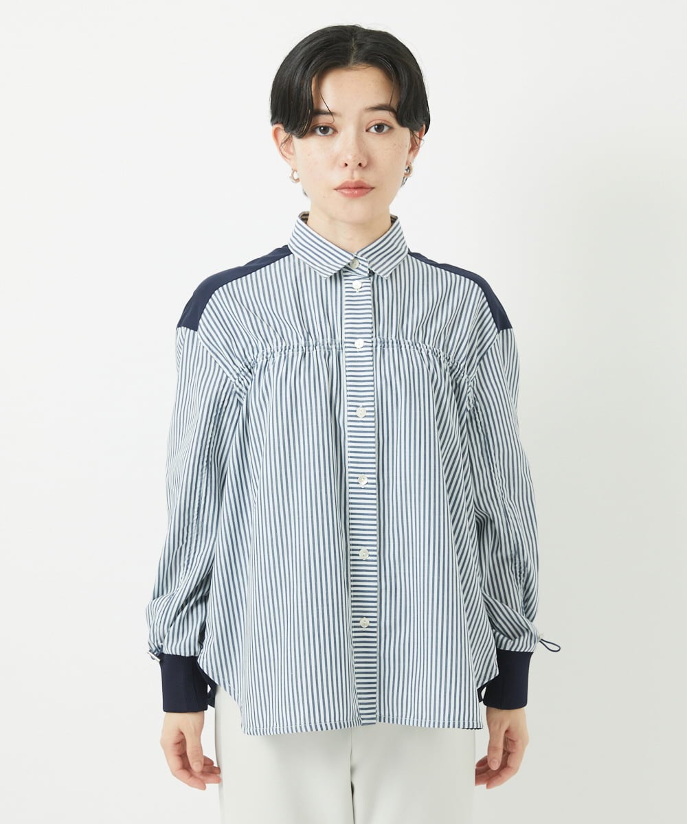 PHBGA09330 GEORGES RECH(小さいサイズ)(メゾン ドゥ サンク) ストライプシャーリングブラウス ネイビー