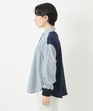 PHBGA09330 GEORGES RECH(小さいサイズ)(メゾン ドゥ サンク) ストライプシャーリングブラウス ネイビー