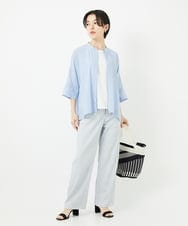 PHBGA35270 GEORGES RECH(小さいサイズ)(メゾン ドゥ サンク)  [日本製]バンドカラードルマンスリーブブラウス ライトブルー系