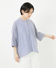 PHBGA35270 GEORGES RECH(小さいサイズ)(メゾン ドゥ サンク)  [日本製]バンドカラードルマンスリーブブラウス ライトブルー系