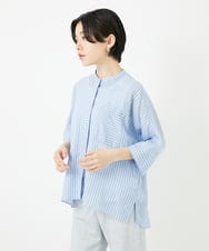 PHBGA35270 GEORGES RECH(小さいサイズ)(メゾン ドゥ サンク)  [日本製]バンドカラードルマンスリーブブラウス ライトブルー系