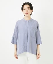 PHBGA35270 GEORGES RECH(小さいサイズ)(メゾン ドゥ サンク)  [日本製]バンドカラードルマンスリーブブラウス ネイビー系