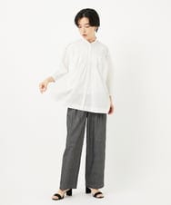 PHBGA42330 GEORGES RECH(小さいサイズ)(メゾン ドゥ サンク) バンドカラーハンドスモッキング7分袖ブラウス ホワイト