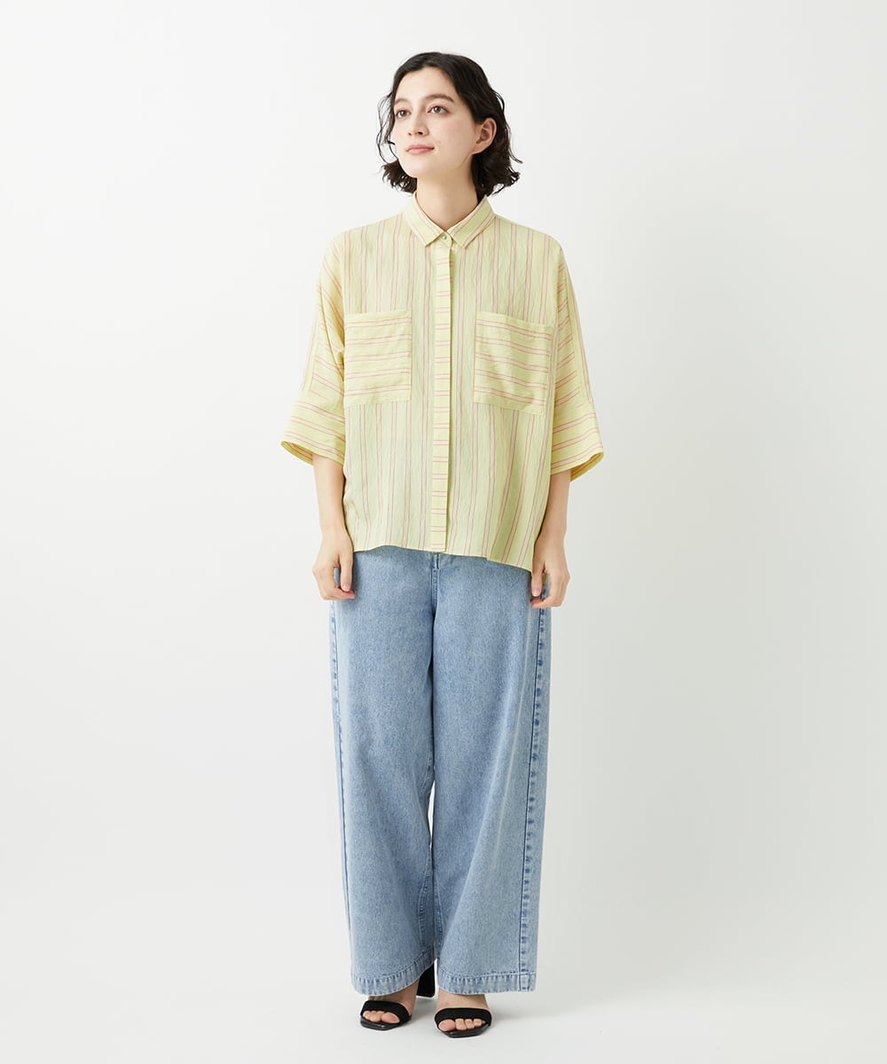 PHBGD04270 GEORGES RECH(小さいサイズ)(メゾン ドゥ サンク) バンドカラードルマンスリーブブラウス ライトイエロー