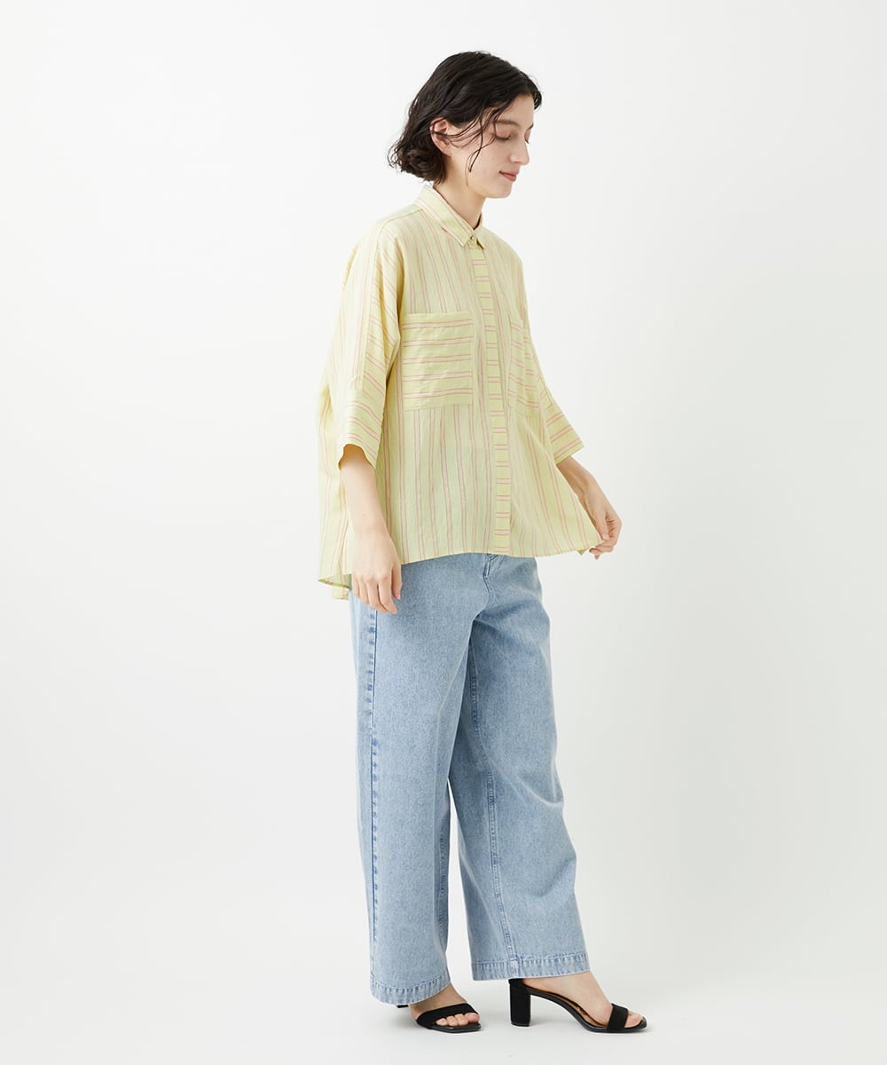 PHBGD04270 GEORGES RECH(小さいサイズ)(メゾン ドゥ サンク) バンドカラードルマンスリーブブラウス ライトイエロー