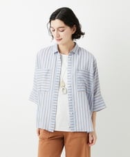 PHBGD04270 GEORGES RECH(小さいサイズ)(メゾン ドゥ サンク) バンドカラードルマンスリーブブラウス ライトブルー