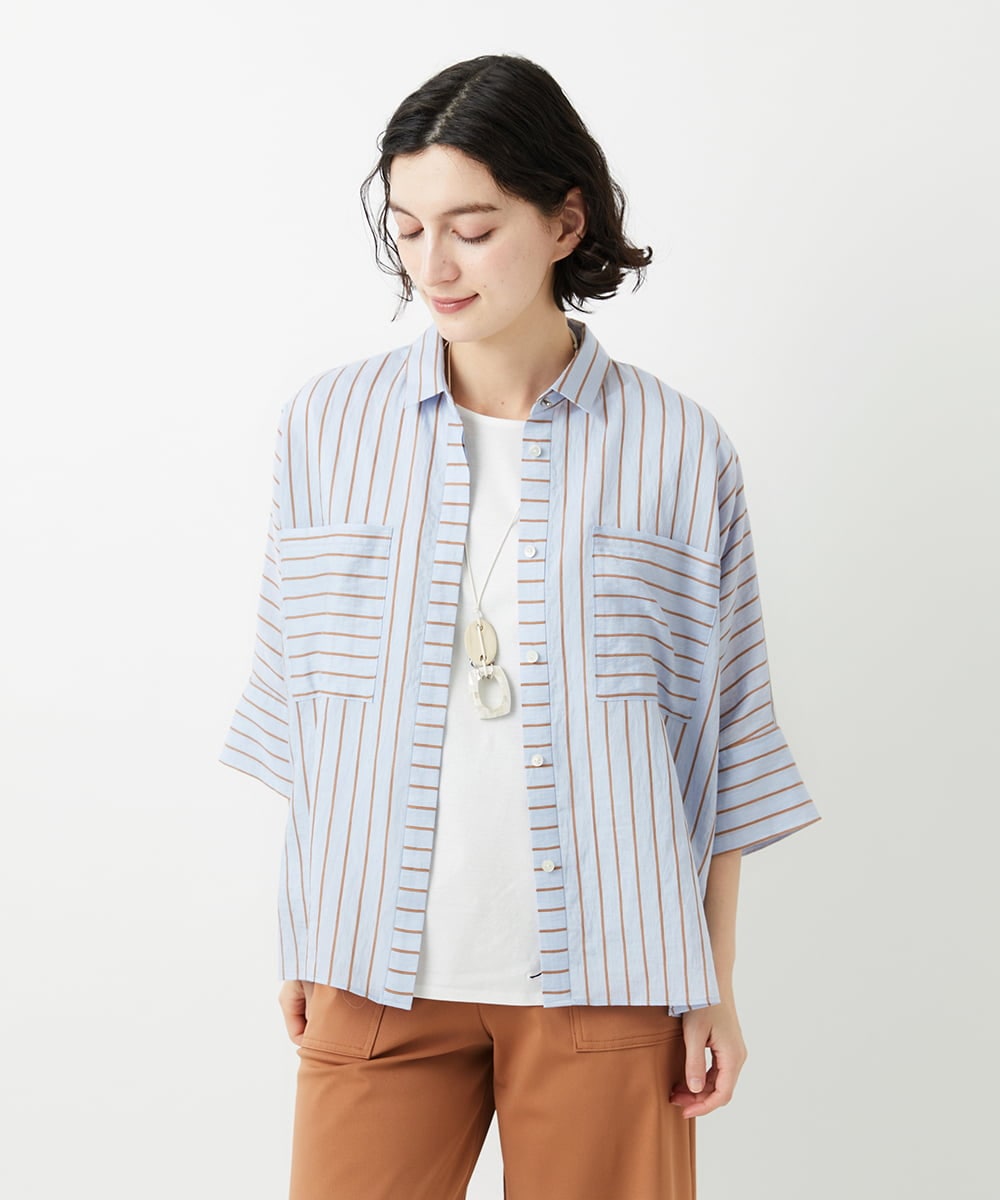 PHBGD04270 GEORGES RECH(小さいサイズ)(メゾン ドゥ サンク) バンドカラードルマンスリーブブラウス ライトブルー