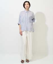 PHBGD04270 GEORGES RECH(小さいサイズ)(メゾン ドゥ サンク) バンドカラードルマンスリーブブラウス ライトブルー