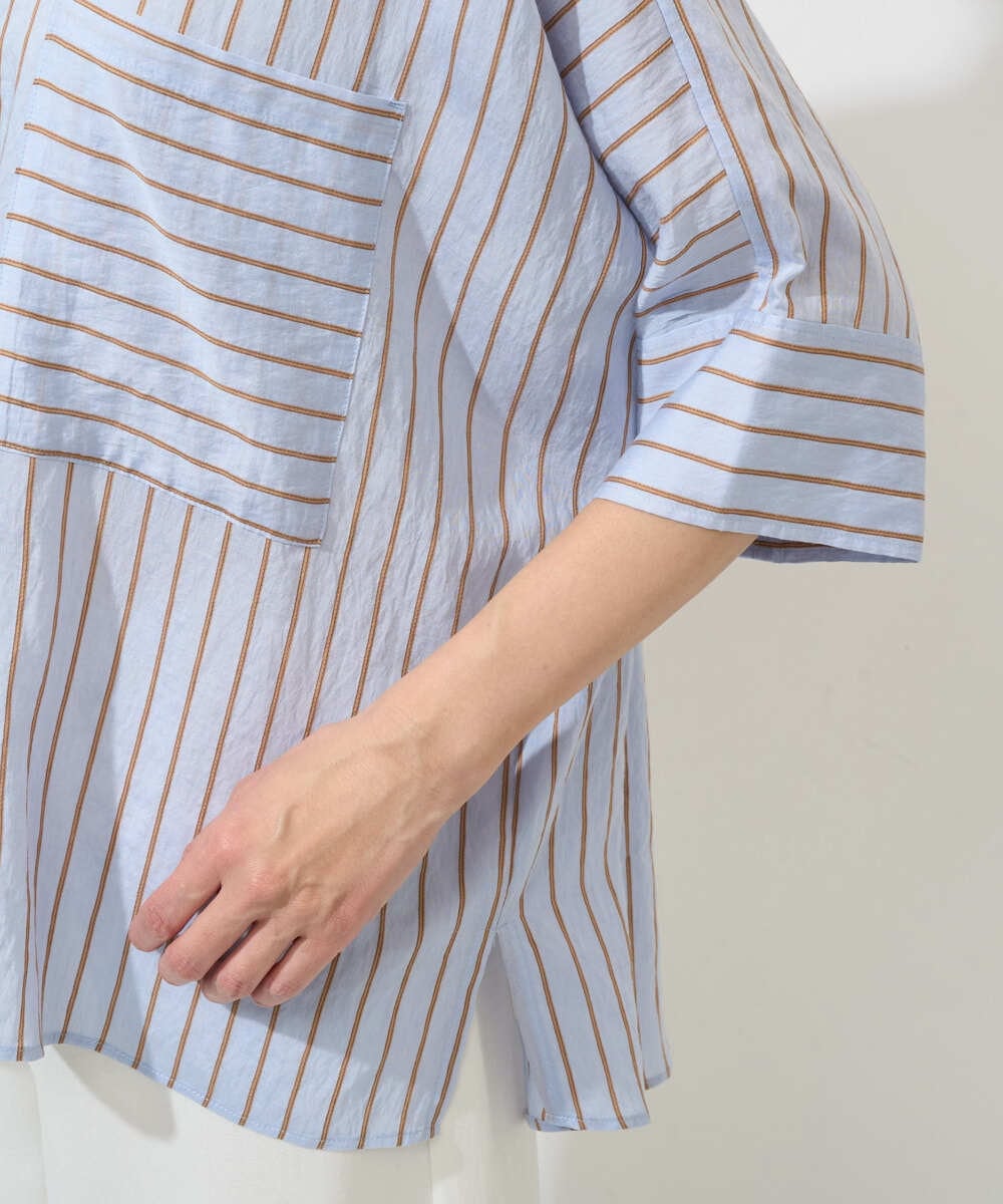 PHBGD04270 GEORGES RECH(小さいサイズ)(メゾン ドゥ サンク) バンドカラードルマンスリーブブラウス ライトブルー