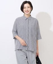 PHBGD04270 GEORGES RECH(小さいサイズ)(メゾン ドゥ サンク) バンドカラードルマンスリーブブラウス ネイビー