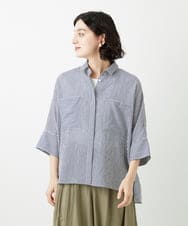 PHBGD04270 GEORGES RECH(小さいサイズ)(メゾン ドゥ サンク) バンドカラードルマンスリーブブラウス ネイビー