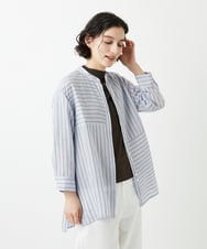 PHBGD05270 GEORGES RECH(小さいサイズ)(メゾン ドゥ サンク) バンドカラードルマンスリーブロングブラウス ライトブルー