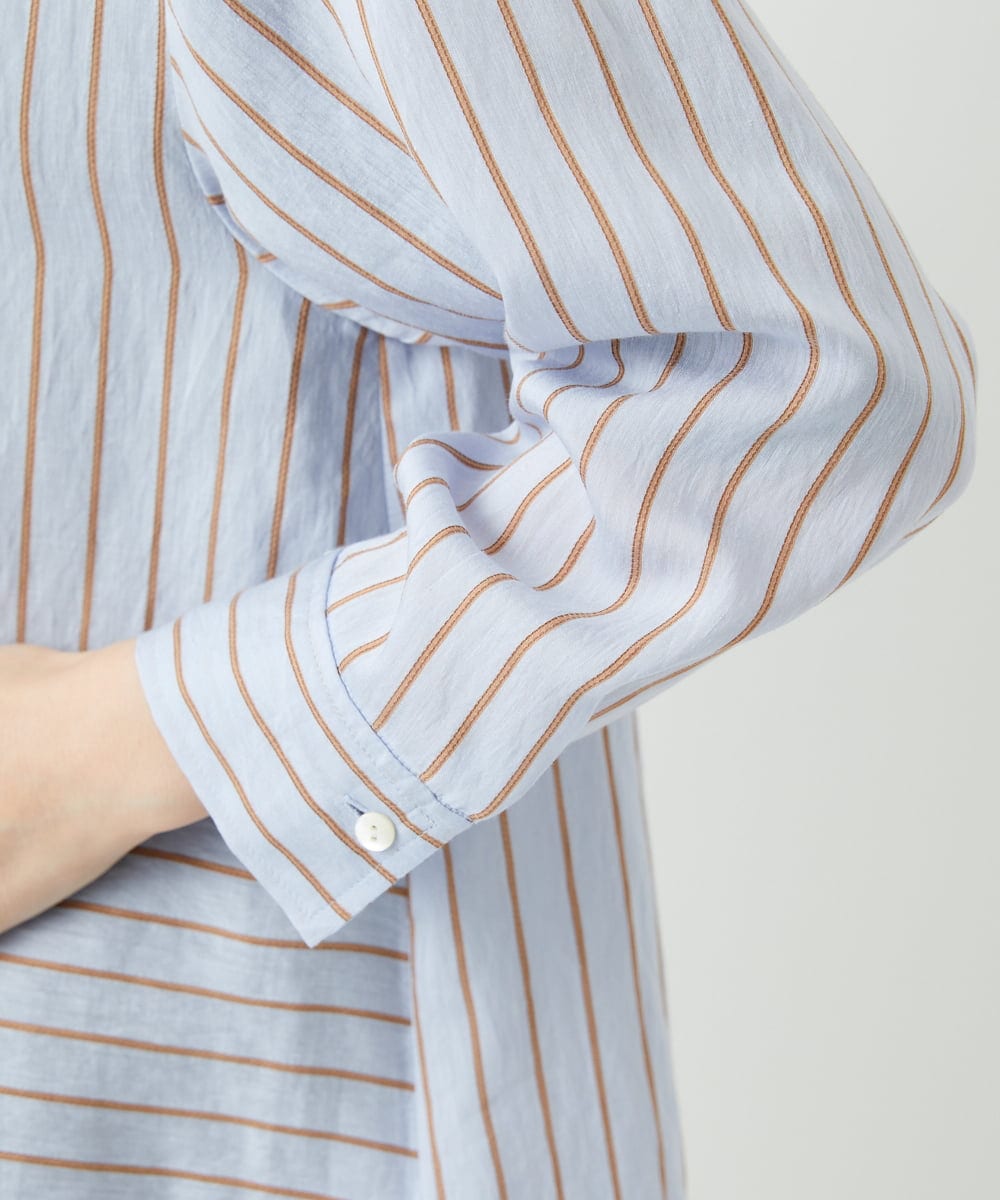 PHBGD05270 GEORGES RECH(小さいサイズ)(メゾン ドゥ サンク) バンドカラードルマンスリーブロングブラウス ライトブルー