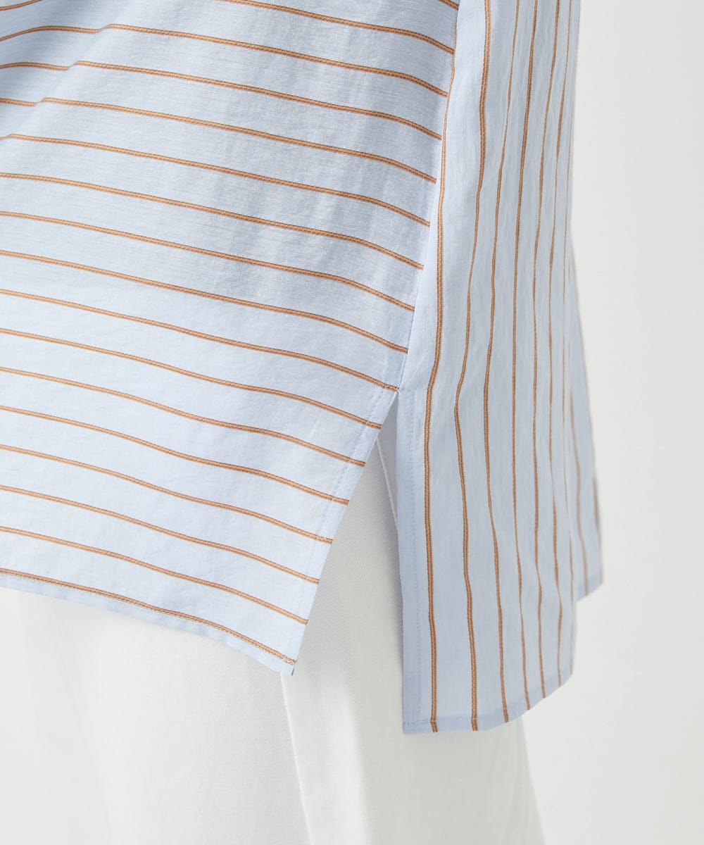 PHBGD05270 GEORGES RECH(小さいサイズ)(メゾン ドゥ サンク) バンドカラードルマンスリーブロングブラウス ライトブルー