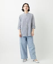 PHBGD05270 GEORGES RECH(小さいサイズ)(メゾン ドゥ サンク) バンドカラードルマンスリーブロングブラウス ライトブルー