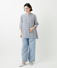 PHBGD05270 GEORGES RECH(小さいサイズ)(メゾン ドゥ サンク) バンドカラードルマンスリーブロングブラウス ライトブルー