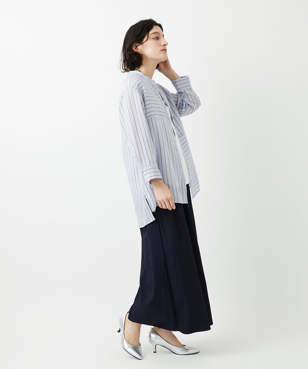 PHBGD05270 GEORGES RECH(小さいサイズ)(メゾン ドゥ サンク) バンドカラードルマンスリーブロングブラウス ライトブルー