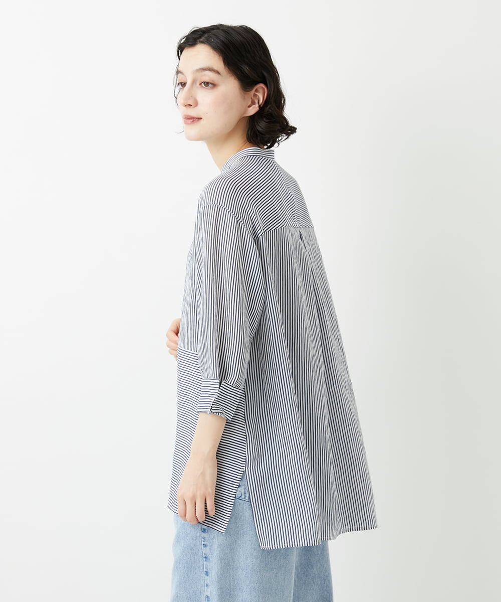 PHBGD05270 GEORGES RECH(小さいサイズ)(メゾン ドゥ サンク) バンドカラードルマンスリーブロングブラウス ライトブルー