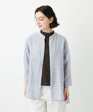 PHBGD05270 GEORGES RECH(小さいサイズ)(メゾン ドゥ サンク) バンドカラードルマンスリーブロングブラウス ライトブルー