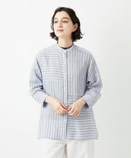 PHBGD05270 GEORGES RECH(小さいサイズ)(メゾン ドゥ サンク) バンドカラードルマンスリーブロングブラウス ライトブルー