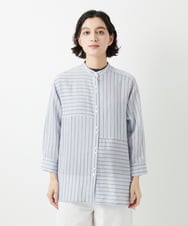 PHBGD05270 GEORGES RECH(小さいサイズ)(メゾン ドゥ サンク) バンドカラードルマンスリーブロングブラウス ライトブルー