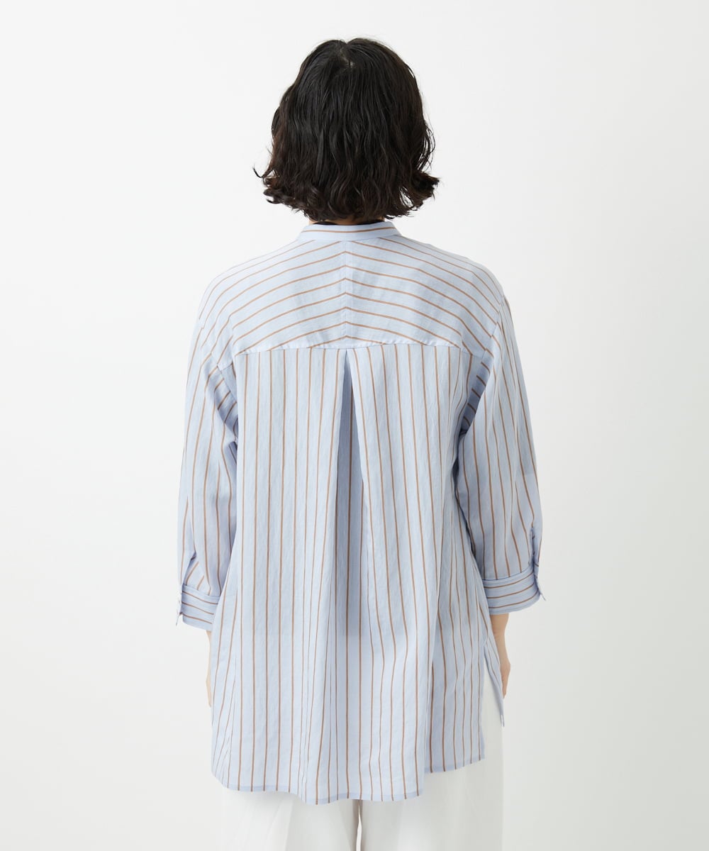 PHBGD05270 GEORGES RECH(小さいサイズ)(メゾン ドゥ サンク) バンドカラードルマンスリーブロングブラウス ライトブルー