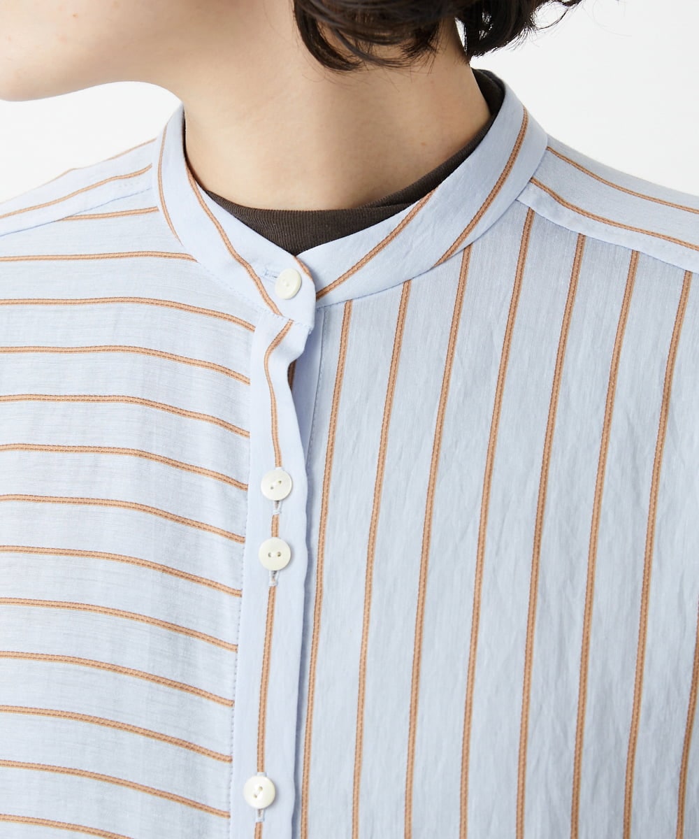 PHBGD05270 GEORGES RECH(小さいサイズ)(メゾン ドゥ サンク) バンドカラードルマンスリーブロングブラウス ライトブルー