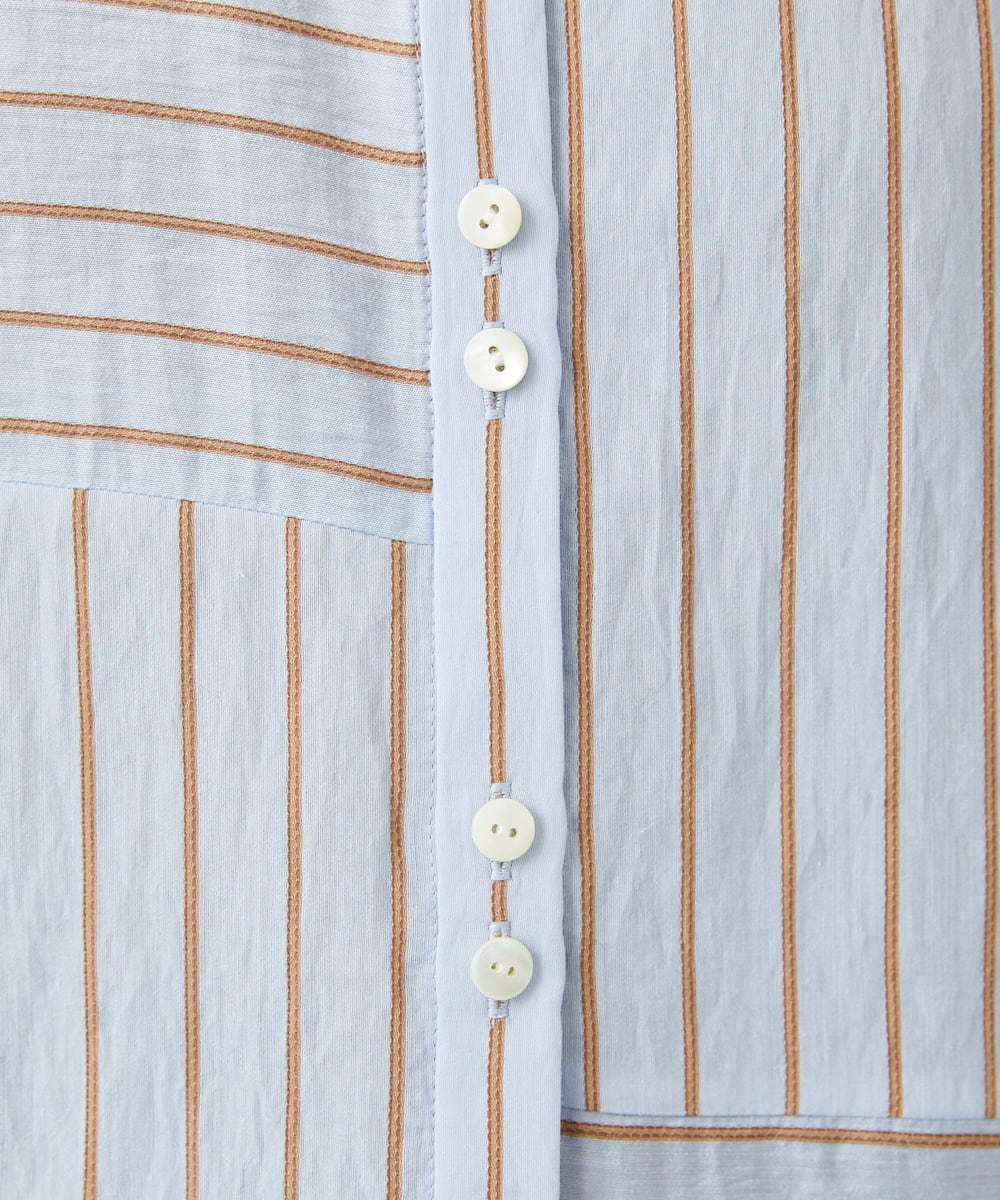 PHBGD05270 GEORGES RECH(小さいサイズ)(メゾン ドゥ サンク) バンドカラードルマンスリーブロングブラウス ライトブルー