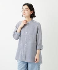 PHBGD05270 GEORGES RECH(小さいサイズ)(メゾン ドゥ サンク) バンドカラードルマンスリーブロングブラウス ネイビー