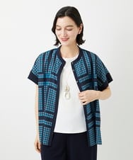 PHBGD14290 GEORGES RECH(小さいサイズ)(メゾン ドゥ サンク)  [日本製/セットアップ対応]ジオメトリックスカーフ柄ブラウス ネイビー系