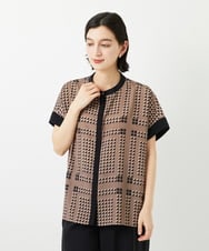 PHBGD14290 GEORGES RECH(小さいサイズ)(メゾン ドゥ サンク)  [日本製/セットアップ対応]ジオメトリックスカーフ柄ブラウス ベージュ系