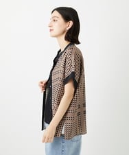 PHBGD14290 GEORGES RECH(小さいサイズ)(メゾン ドゥ サンク)  [日本製/セットアップ対応]ジオメトリックスカーフ柄ブラウス ベージュ系