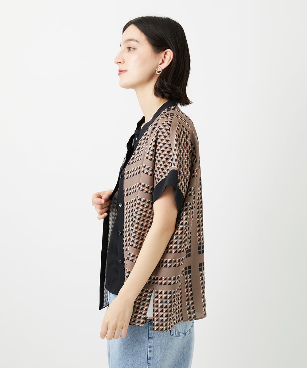 PHBGD14290 GEORGES RECH(小さいサイズ)(メゾン ドゥ サンク)  [日本製/セットアップ対応]ジオメトリックスカーフ柄ブラウス ベージュ系