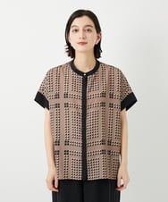 PHBGD14290 GEORGES RECH(小さいサイズ)(メゾン ドゥ サンク)  [日本製/セットアップ対応]ジオメトリックスカーフ柄ブラウス ベージュ系