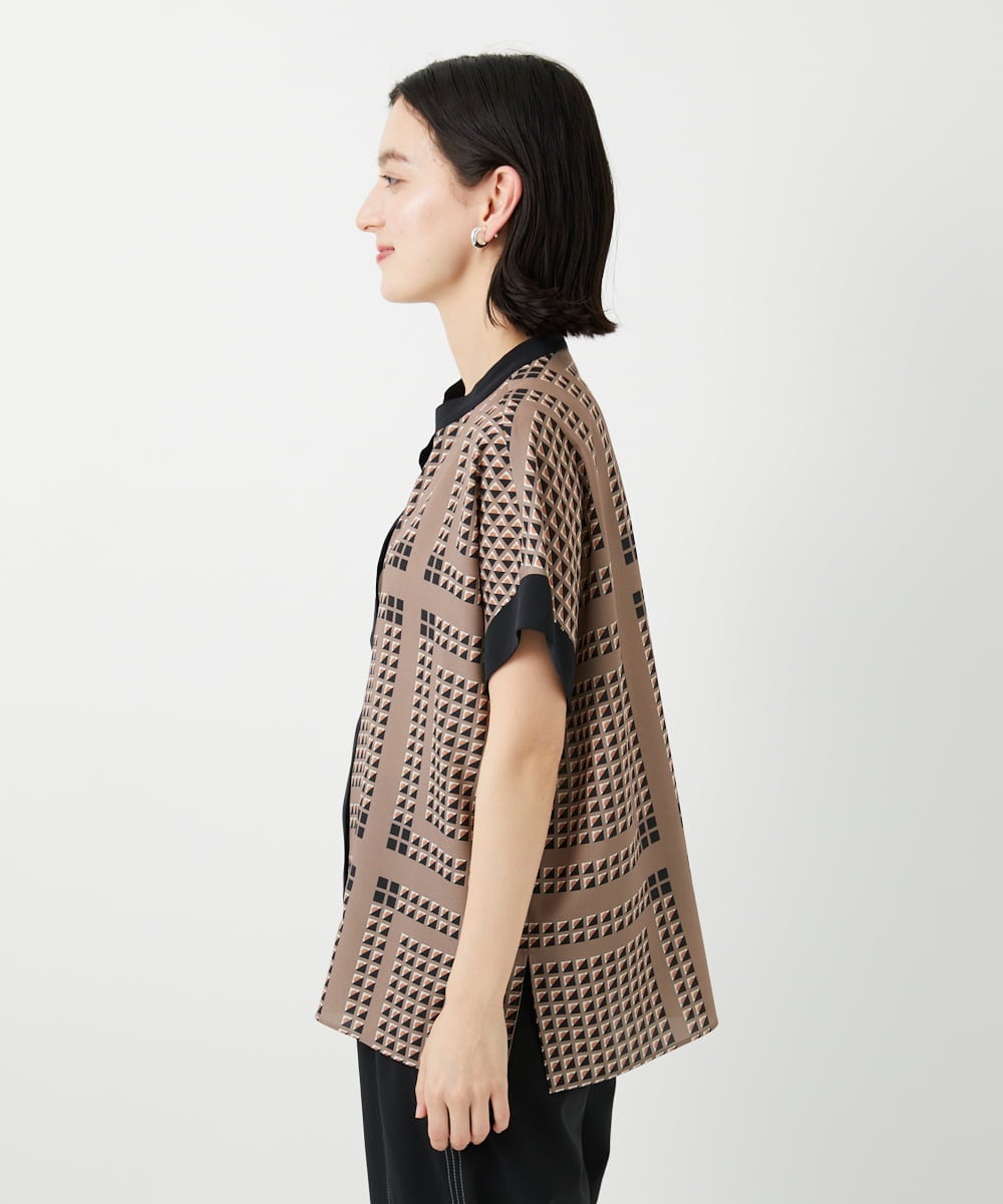 PHBGD14290 GEORGES RECH(小さいサイズ)(メゾン ドゥ サンク)  [日本製/セットアップ対応]ジオメトリックスカーフ柄ブラウス ベージュ系