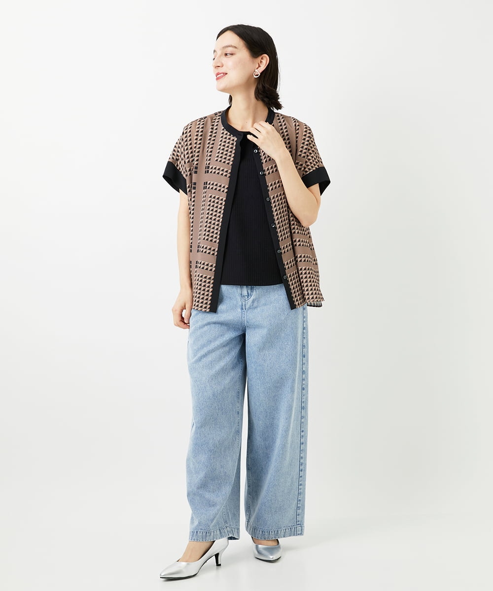 PHBGD14290 GEORGES RECH(小さいサイズ)(メゾン ドゥ サンク)  [日本製/セットアップ対応]ジオメトリックスカーフ柄ブラウス ベージュ系