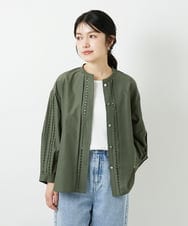 PHBGD22290 GEORGES RECH(小さいサイズ)(メゾン ドゥ サンク) アイレット刺繡8分袖ブラウス カーキ